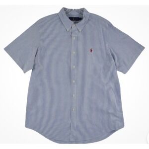 Ralph Lauren Classic Fit Seersucker Shirt Mens XL Blue White Stripe Short Sleeve